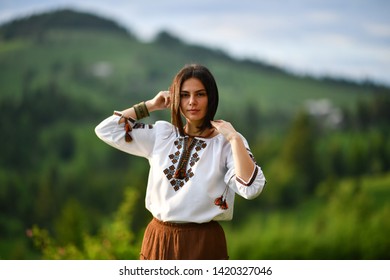 Beauty Wearing Romanian Blouse Called Ie