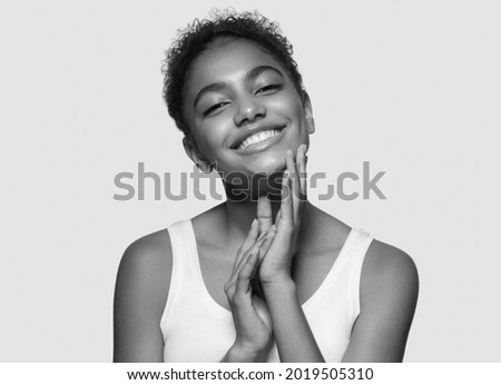 Beauty woman african american afro style young happy beautiful female monochrome