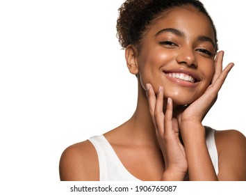Beauty woman black skin face smile healthy skin female model