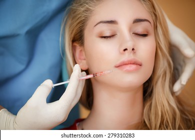 Beauty woman botox injections. Treatment with botox hyaluronic collagen HA injection. Cosmetology and beauty. Woman in beauty salon. plastic surgery clinic.