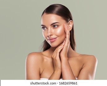 Beauty woman clean healthy skin natural make up spa concept long smooth hair - Shutterstock ID 1682659861