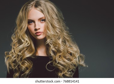 Portrait Beautiful Woman Long Curly Hair Stock Photo 61324423 ...