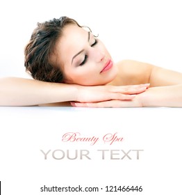 Beauty Woman Lying Down. Spa Girl. Sleeping or Resting Female isolated on White Background. Relax. Relaxation. Beauty Salon. Space For Your Text - Powered by Shutterstock