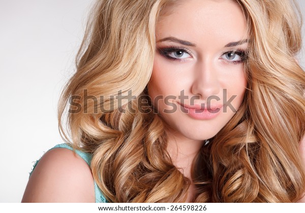 beauty woman portrait blonde girl curly stock photo edit