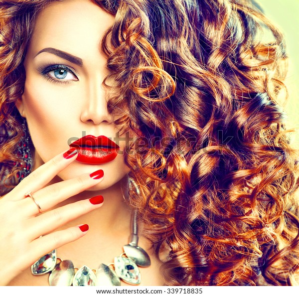 Beauty Young Brunette Woman Curly Hair Stock Photo Edit Now