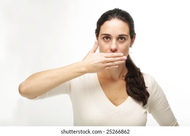 Beauty Young Business Woman Covering Mouth