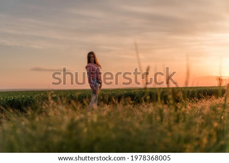 Similar – Image, Stock Photo laughing, blonde woman, sunset, field