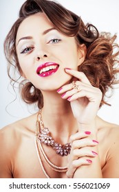 beauty young luxury woman with jewellery, rings, nails close up 