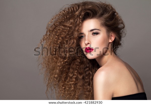 Beauty Young Woman Curly Big Long Stock Photo Edit Now 421882930