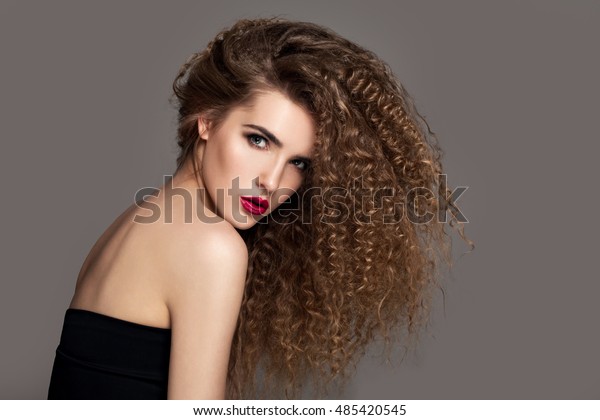 Beauty Young Woman Curly Big Long Stock Photo Edit Now 485420545