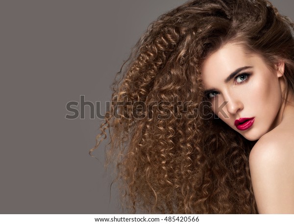 Beauty Young Woman Curly Big Long Stock Photo Edit Now 485420566
