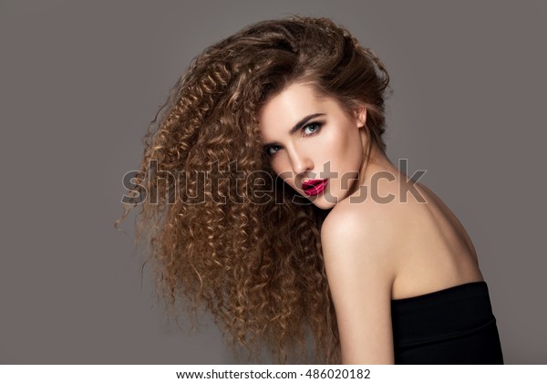 Beauty Young Woman Curly Big Long Stock Photo Edit Now 486020182
