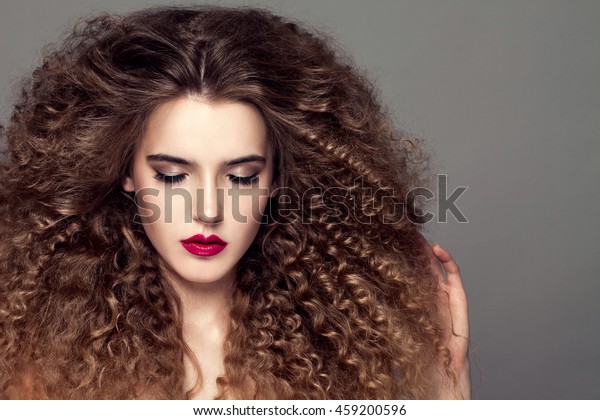 Beauty Young Woman Curly Small Long People Beauty Fashion Stock
