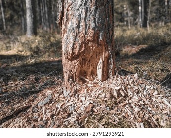 The Beaver's Chisel on a Standing Pine, Chips Scattered Like Confetti