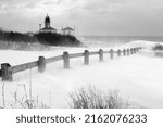 Beavertail Fury. A winter blizzard on the island of Jamestown, Rhode Island. The Beavertail Lighthouse was built in 1856 marking the entrance to Narragansett Bay.