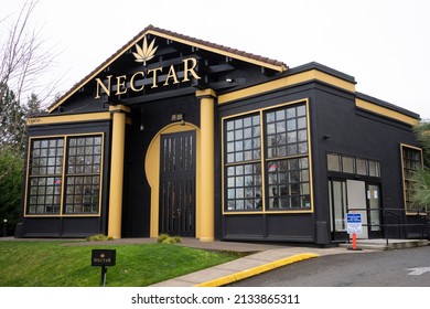 Beaverton, OR, USA - Jan 25, 2022: Exterior view of a Nectar Cannabis dispensary in Beaverton, Oregon. Nectar is an Oregon marijuana company.