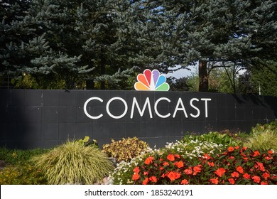 Beaverton, OR, USA - Sep 19, 2020: The Comcast sign is seen at a Comcast service center in Beaverton, Oregon. Comcast Corporation is an American telecommunications conglomerate based in Philadelphia.