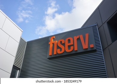 Beaverton, OR, USA - Sep 19, 2020: The Fiserv sign is seen at its office in Beaverton, Oregon. Fiserv, Inc. is a global provider of financial services technology.