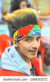 Beawar, India - Dec. 10, 2019: Portrait Of Handsome Young Man With Stylish Haircut. Red Haired & Glory Skin. Close Up.