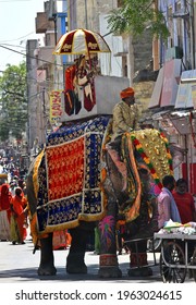 Beawar, Rajasthan, India, April 26, 2021: A Groom Sitting On An Elephant During His Wedding Procession During Lockdown Imposed By Government Amid Surge In COVID Cases, In Beawar. Photo: Sumit Saraswat