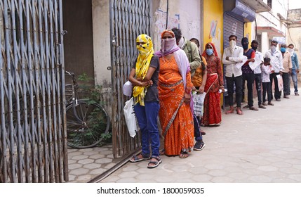 Beawar, Rajasthan, India, Aug 19, 2020: People Stands In A Queue To Get Enrolled For Aadhar Card, At Post Office In Beawar. Aadhar Is A 12-digit Unique Identity Number For Residents Of India.