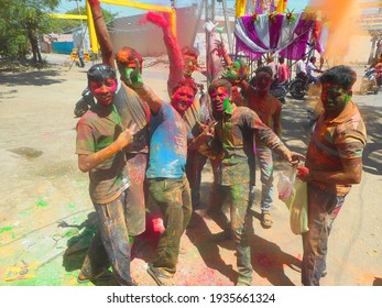 Beawar, Rajasthan, India, March 24, 2016: Revellers celebrate Holi, the Hindu spring festival of colors, in Beawar. Photo: Sumit Saraswat
