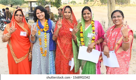 Beawar, Rajasthan, India - November 19, 2019: BJP Candidate Shows Victory Sign After The Municipal Elections (Civic Body Polls) Results Were Declared In Beawar, Rajasthan, India. Photo/Sumit Saraswat