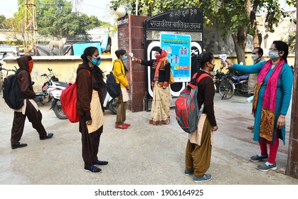 Beawar, Rajasthan, Jan.18,2021: Students Undergo Thermal Screening As They Arrive To Attend Classes At A School That Was Reopened After Remaining Closed Due To COVID19 In Beawar. Photo: Sumit Saraswat