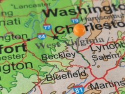 Beckley, West Virginia Marked By An Orange Map Tack. The City Of Beckley Is The County Seat Of Raleigh County, WV.