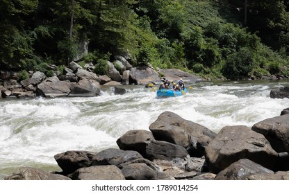 Beckley, WV 25801, USA. July 31, 2020: A Group Of Adventurous Young Adults Are Rafting The New River Gorge In Beckley WV. 