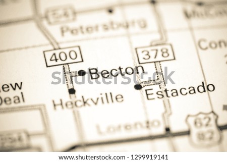 Becton. Texas. USA on a map