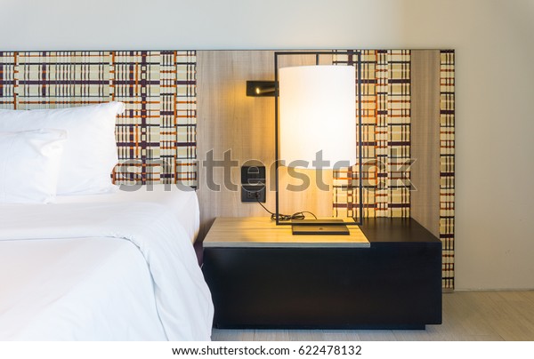 Bed Bedside Table Lamp Set Stock Photo Edit Now 622478132