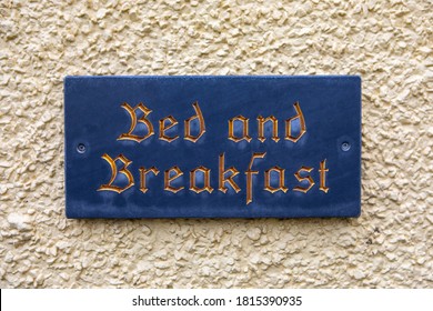 A Bed And Breakfast Sign On The Exterior Of A Property In The UK.