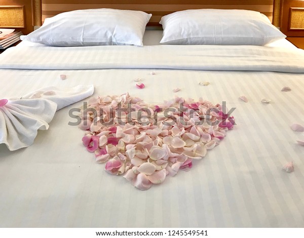 Bed Decoration Rose Petals Wedding Heart Stock Photo Edit