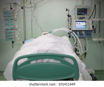 Bed ICU With The Patient. Photo