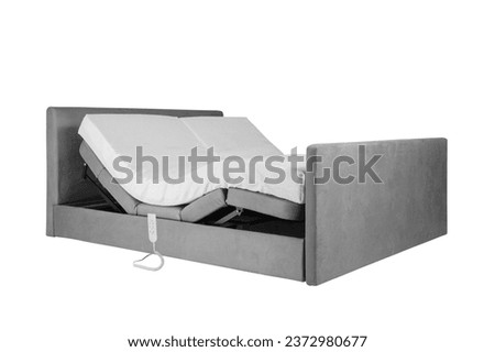 Bed with panels automatic control button on white background