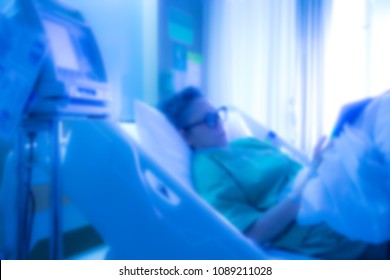 Bed Of Patient In Hospital, Image Made Blue Tone And Blurry.