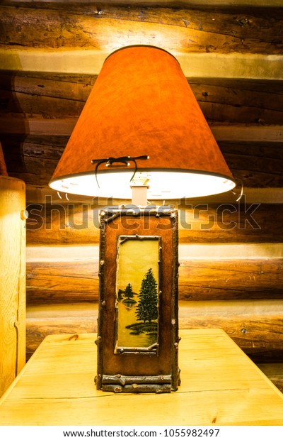 Bed Side Table Lamp Log Cabin Stock Photo Edit Now 1055982497