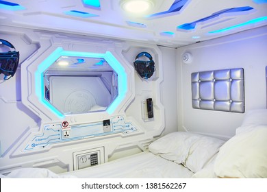 Bed space capsule hotel in Singapore.