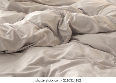 Bed with stylish silky linens, closeup view - Shutterstock ID 2110314182