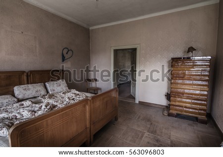 Bed Wood Stove Old Room Stock Photo Edit Now 563096803