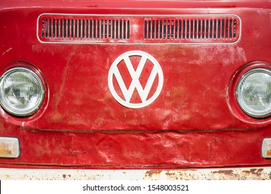 Bedford, Bedfordshire, UK. June 2 2019. Festival of Motoring, fragment of a Vintage VW retro bus camper