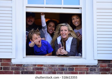 BEDMINSTER, NEW JERSEY - 19 NOVEMBER 2016: President-elect Donald Trump & Vice President-elect Mike Pence Met With Potential Cabinet Members At Trump International. Watching From Country Club Window