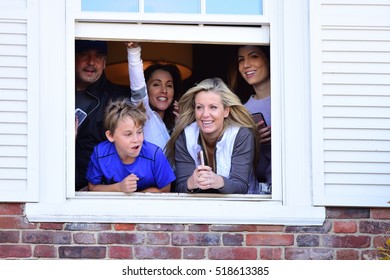 BEDMINSTER, NEW JERSEY - 19 NOVEMBER 2016: President-elect Donald Trump & Vice President-elect Mike Pence Met With Potential Cabinet Members At Trump International. Watching From Country Club Window