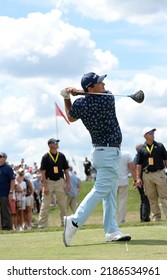 BEDMINSTER,NJ-JULY 31,2022: Patrick Reed Watches His Shot During  The LIV Golf Tournament Held At The Trump National Golf Club In Bedminster,NJ.