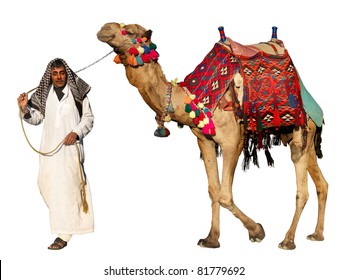 Bedouin On Camel Isolated On White