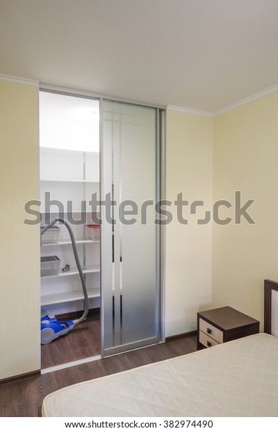 Bedroom Built Modern Wardrobe Empty Shelves Stock Photo