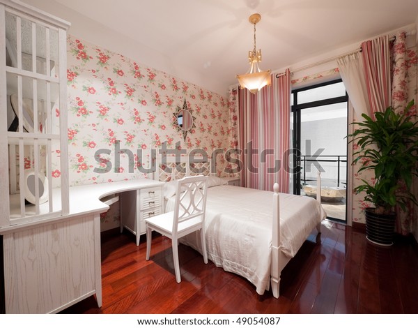 Bedroom Interior Beautiful Wallpaper Stock Photo Edit Now