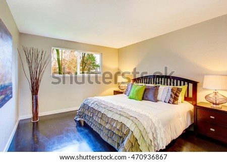 Bedroom Interior Beige Walls Deep Brown Stock Photo Edit