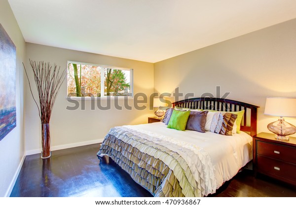 Bedroom Interior Beige Walls Deep Brown Stock Photo Edit